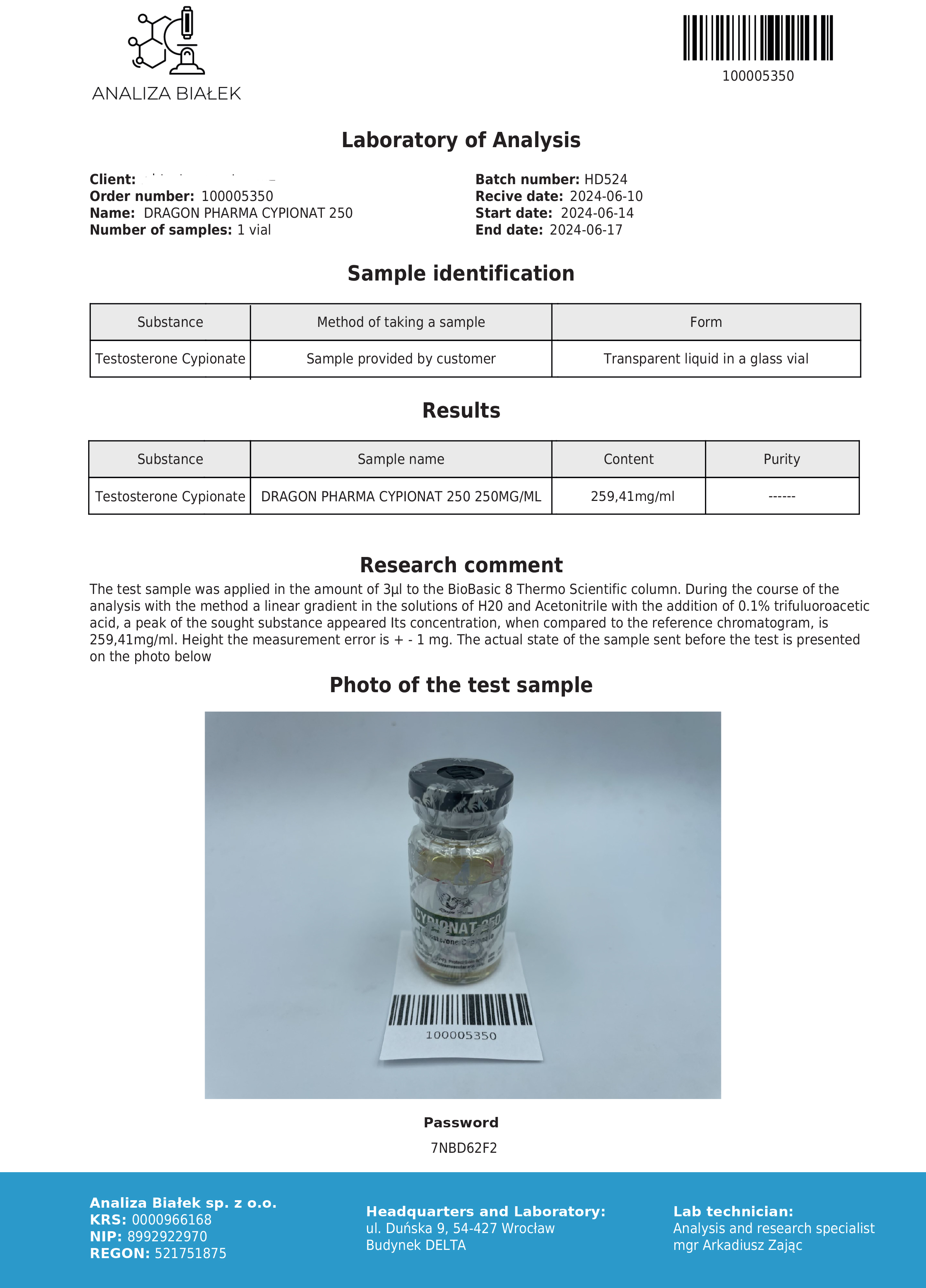 Cypionate 250 Lab Result 1